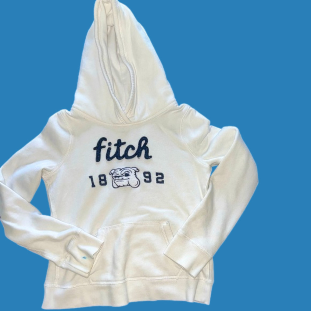 Abercrombie Kids White Embroidered Logo Hoodie